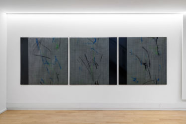 120 x 120 cm each, acrylic, plastering grid, lacktex oilcloth on canvas, 2019, installation view <em>#4004</em> Galerie Alber, Köln, 2020